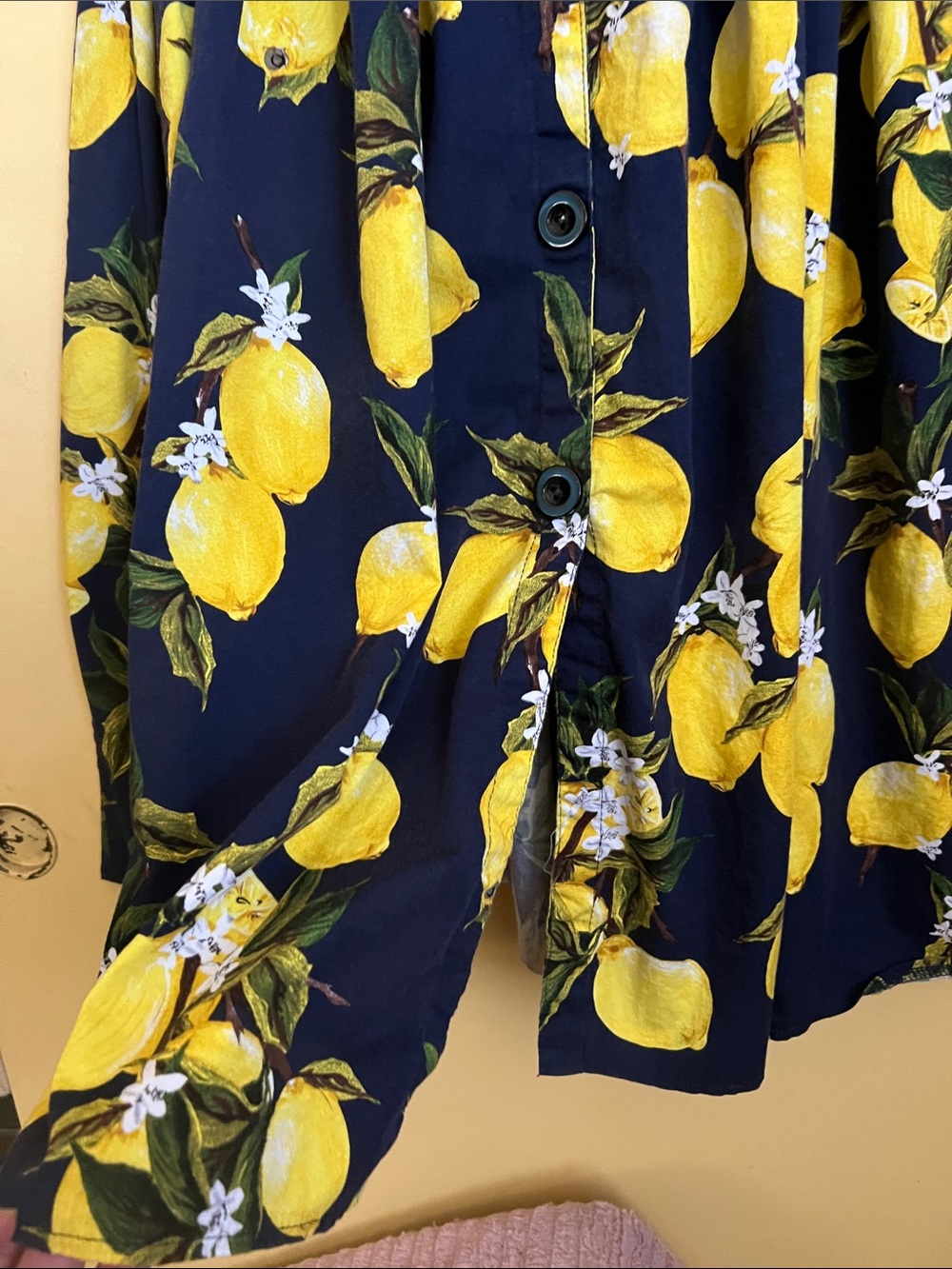 Vintage dress with lemons and blossoms navy blue - Picture 4 of 6